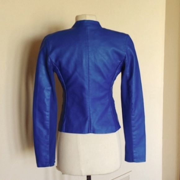 Vegan Leather Tailored Jacket Blue XS - Picture 3 of 8